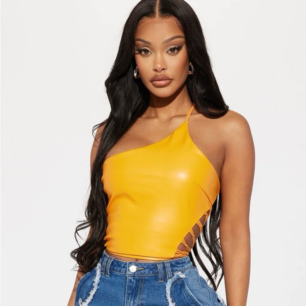 Fashion Nova Yellow Asymmetrical Cut Out Tank Top